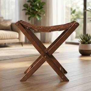 Tabouret pliant en bois pour le camping avec assise à lattes courbées, chaise pliante en bois pour le camping, la pêche, le jardin, les voyages et la décoration rustique de la maison - Product Image 6