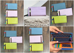 Cartera de mano multifuncional con cremallera a la moda, cartera larga de cuero multicolor, monedero de cuero reciclado, cartera plegable para mujer - Product Image 3