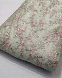 Designer Sequin Embroidery <b>Fabric</b> Satin Organza Lace Textile For Couture Dress Boutique And Fashion Industry - Product Image 4