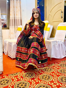 Premium Quality Luxury Afghan Handmade Embroidered Gown Heavy Kuchi Jewelry Elegant Detailed Bodice Afghan Kuchi Dress - Product Image 3