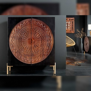 Vandana Nordic Core Highboard MANDALA 120cm de madera de mango con tallados 3D y patas en negro y dorado - Product Image 4