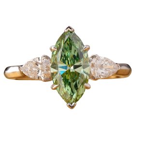 Fancy Vivid Green Marquise Cut Lab Grown Diamond <b>Ring</b> 14K Gold Unique Color <b>Statement</b> Fashion <b>Ring</b> - Product Image 1