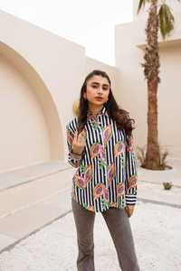 Nueva Camisa Elegante Vintage para Mujer, Estampado Tropical Multicolor, Cuello con Botones, Talla Grande, 100% Algodón, Precio al por Mayor OEM ODM - Product Image 2