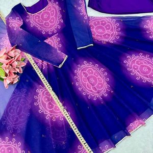Conjunto de Kurta Anarkali, Pantalón y Dupatta para Mujer, en Georgette Sintético Premium con Estampado Digital, con Forro Interior Suave de Microfibra, 7.5 Metros, Estilo Festivo - Product Image 3