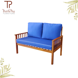 Ensemble de jardin 4 places, mobilier d'extérieur design moderne, résistant aux intempéries, coussins bleus, structure en bois massif pour villa et hôtel - Product Image 5