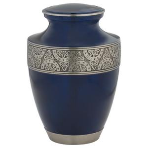 Urna Funeraria de Latón Blanco LU Regent, Estilo Americano, Elegante Banda Plateada Grabada, Tamaño Adulto Digno, 200 Pulgadas Cúbicas, 1 Año - Product Image 1