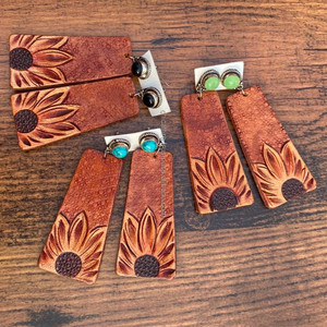 Nouvelle arrivée Style occidental usiné à la main sculpture boucles d'oreilles en cuir femmes mignon à la mode larme boucle d'oreille en cuir usiné bijoux de mode - Product Image 2