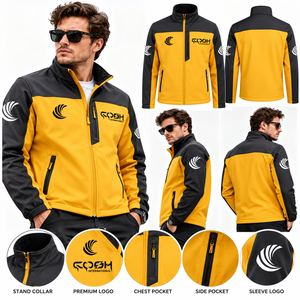 Chaqueta deportiva amarilla con bloques de color y cremallera para hombre, cuello alto, ligera, informal, para atletismo y uso diario. - Product Image 6