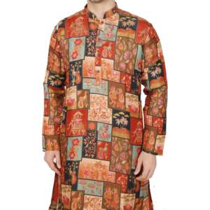 Ensemble de kurta pour homme de créateur avec broderie florale multicolore en tissu semi-jacquard TMEN04-04-S - Product Image 2