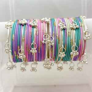 New Arrival Professional Handcrafted Silver Plated Pearl Kashmiri Ghungaro <b>Bangles</b> Churiyan <b>Sets</b> Customizable Colors Sizes - Product Image 2