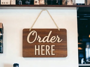 ป้ายประตูสั่งให้ลูกค้าสลักชื่อด้วยคำสั่งที่นี่ป้ายไม้สำหรับร้านค้าและร้านกาแฟ - Product Image 2