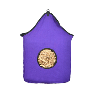 Premium Horse Hay Bag Purple Round Opening <b>Canvas</b> Slow Feeder Durable Hanging Stable Feeding Bag for Travel Trailer Use - Product Image 1