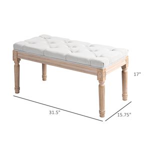 Panca per Camera da Letto in Stile Francese, Bianco Crema con Gambe in Legno Massello, Arredo Classico Rustico per Fondo Letto - Product Image 3