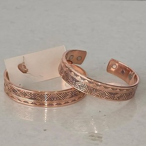 Copper Stacking Bangle Set Handcrafted Textured Hammered Slim Wire Solid Metal Bangles Personalization Customizable Size Holiday - Product Image 3