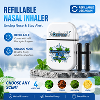 Inhalateur nasal à double orifice avec recharges, bâtonnet d'aromathérapie rechargeable et réutilisable, booster d'énergie, anti-somnolence, clarté mentale, OEM
