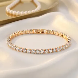 สร้อยข้อมือเพชรทรงกลมหรูหรา ชุบทอง สำหรับผู้หญิง - Product Image 1