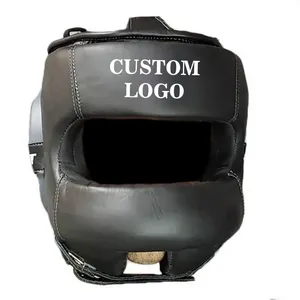 Casque de boxe en cuir personnalisable avec logo, MMA, Muay Thai, protection en mousse multicouche, sangle réglable, service OEM, personnalisable - Product Image 1