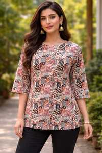 Kurti corto para mujer en tela crepé – Top informal con estampado elegante (tallas M a 3XL) - Product Image 4