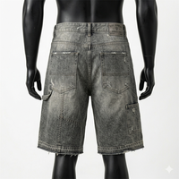 Shorts en jean amples et respirants, taille mi-haute, tie-dye, délavés, effet usé, style streetwear, personnalisables et tendance, sous marque privée