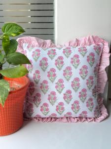 Ruffle <b>Throw</b> Pillow Covers Block Print Farmhouse Floral Hidden Zipper Boho Pillow Case or Cute <b>Outdoor</b> Pillow Case - Product Image 2