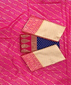 Sari tradicional indio de seda con borde rosa y blusa para bodas, sari largo hasta el suelo para mujer de la India y Pakistán - Product Image 6
