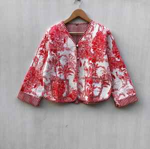 Chaquetas de Dos Bolsillos con Cierre de Botones, Chaqueta Acolchada con Estampado de Jungla para Mujer, Estilo Boho, Hecha a Mano, Regalos para las Fiestas - Product Image 6