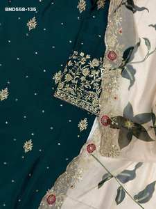 Mejor tela india de calidad de exportación, chinon pesado con bordado de lentejuelas, traje sharara de corte amplio. Proveedor y exportador mundial. - Product Image 5