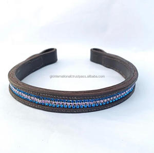 Bande de sourcils Bling personnalisée fabriquée à la main avec du cuir anglais noir canal vide bande de sourcils de cheval avec 3 rangées de strass et cristaux - Product Image 1