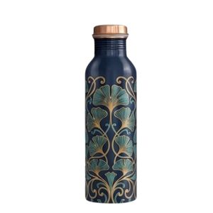 Pure Copper Water <b>Bottle</b> Indian Handcrafted Green Paisley Printed Ayurvedic Copper Drinkware for Yoga Gym for Gifting - Product Image 3