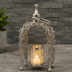 <b>Silver</b> Branch <b>Lantern</b> Candle Holder with Handle Square Home Decoration - Product Image 4