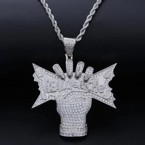 Collar con colgante de puño de circonita cúbica, cadena de aleación en tono plateado, medallón con letras estilo Hip Hop, para regalo de fiesta - Product Image 1