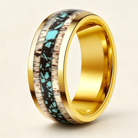 Bague en carbure de tungstène avec incrustation de bois de cerf et de turquoise, alliance de 8 mm pour hommes et femmes, bijoux de luxe naturels en gros