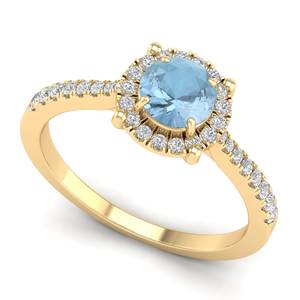 แหวนหมั้นเพชรพลอยอะความารีนทรงกลมเจียระไน 0.84 กะรัต ทำมือโดย REYES สำหรับผู้หญิง แหวนทองคำแท้ 14K ประดับเพชรพลอยประจำเดือนเกิด - Product Image 2