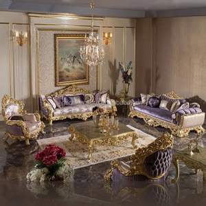 Juego de Sofá Cama Plaza Luxury Classic Royal, de Madera de Caoba Tallada en Color Crema Dorado, con Relleno de Esponja, Diseño Transicional, Muebles para Sala de Estar - Product Image 6