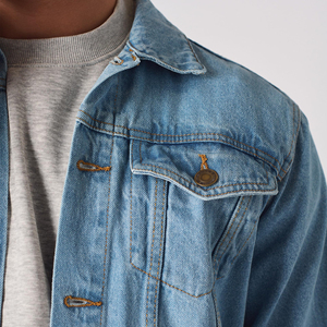 High Quality Eco-Friendly Breathable Anti-Bacterial Windproof Casual Wear 100% Cotton Men Denim Jacket Custom Logo And Design - Product Image 4