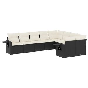 Grand ensemble de canapés de jardin en rotin PE noir et blanc crème - Product Image 2