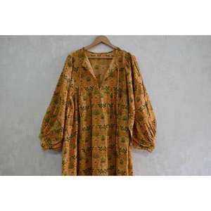 Vestido de Verano de Algodón con Estampado de Bloques para Mujer, Hecho a Mano, Estilo Bohemio - Product Image 4