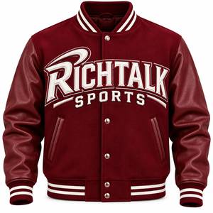 Chaqueta Varsity Marrón para Hombre, con Mangas de Cuero PU, Logotipo Bordado, Cuello Camisero, Corte Regular, Estilo Otoñal - Product Image 1