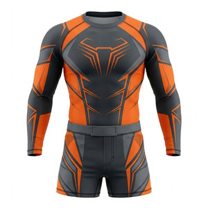 Ensemble rashguard et short MMA pour hommes avec graphismes personnalisés par sublimation, tissu respirant, idéal pour le fitness et les sports. - Product Image 1