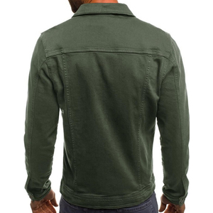 Chemise-veste en toile de coton vert olive pour homme, coupe ajustée, col rabattu, décontractée, pour l'automne, longueur standard, simple boutonnage - Product Image 3