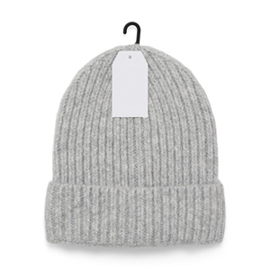 Bonnet tricoté personnalisable 100 % acrylique, couleur unie, avec logo brodé, unisexe, à revers, doux, chaud, design côtelé - Product Image 3