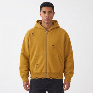 Sudadera con capucha y cremallera para hombre, diseño personalizado bordado, forro polar premium, 100% algodón, peso pesado, corte regular, estilo urbano para invierno - Product Image 4