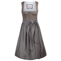 Gaun Dirndl Vintage Wanita Model A-Line Midi Tanpa Lengan Tanpa Tali Warna Abu-abu Polos Dengan Sabuk Dan Keliman Melebar Bahan Satin Tenun