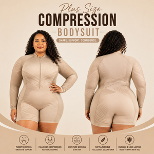 Traje de baño enterizo corto de talla grande para mujer, de manga larga con media cremallera, de poliéster y elastano - Product Image 1
