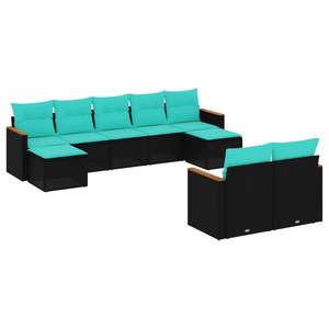 Set di divani da giardino in polyrattan nero da 9 pezzi con cuscini, eleganti mobili da esterno - Product Image 2