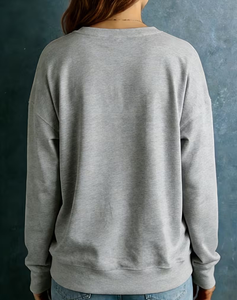 Women's Gray Crewneck Sweatshirt Long Sleeve Casual Fleece Solid Color Polyester/Cotton Eco-Friendly Winter Wear - Product Image 2