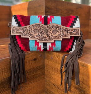Sac à bandoulière à franges multicolores en cuir aztèque véritable usiné de style occidental Sac à main de couverture de selle usiné nouvelle arrivée vente chaude - Product Image 4