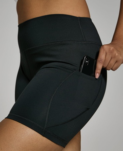 Shorts de yoga tricotés taille haute pour femmes, couleur unie, respirants, taille élastique, en Spandex et Polyester, coupe sportive, prix abordable, faible MOQ - Product Image 2