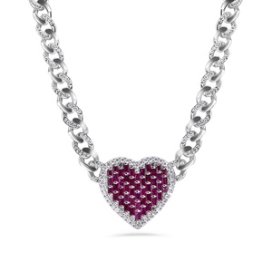 Collier pendentif cœur en acier inoxydable avec sertissage pavé de rubis, chaîne à maillons plaquée rhodium, cadeau romantique pour femme, bijoux - Product Image 1