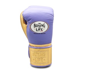 Gants de boxe personnalisés No Boxing No Life en cuir de vache véritable violet et or, pour entraînement MMA, avec fermeture auto-agrippante, légers et respirants - Product Image 3